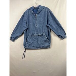 Marsh Landing Denim Y2K Anorak Style Pullover Women Small Blue Half Zip Hooded